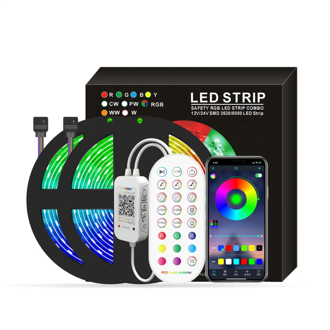 Non Waterproof 5050 RGB SMD 10m 180LEDs Bluetooth Smart Light Strip Kits with 24 Key LED Work Christmas Decoration Sensor Light