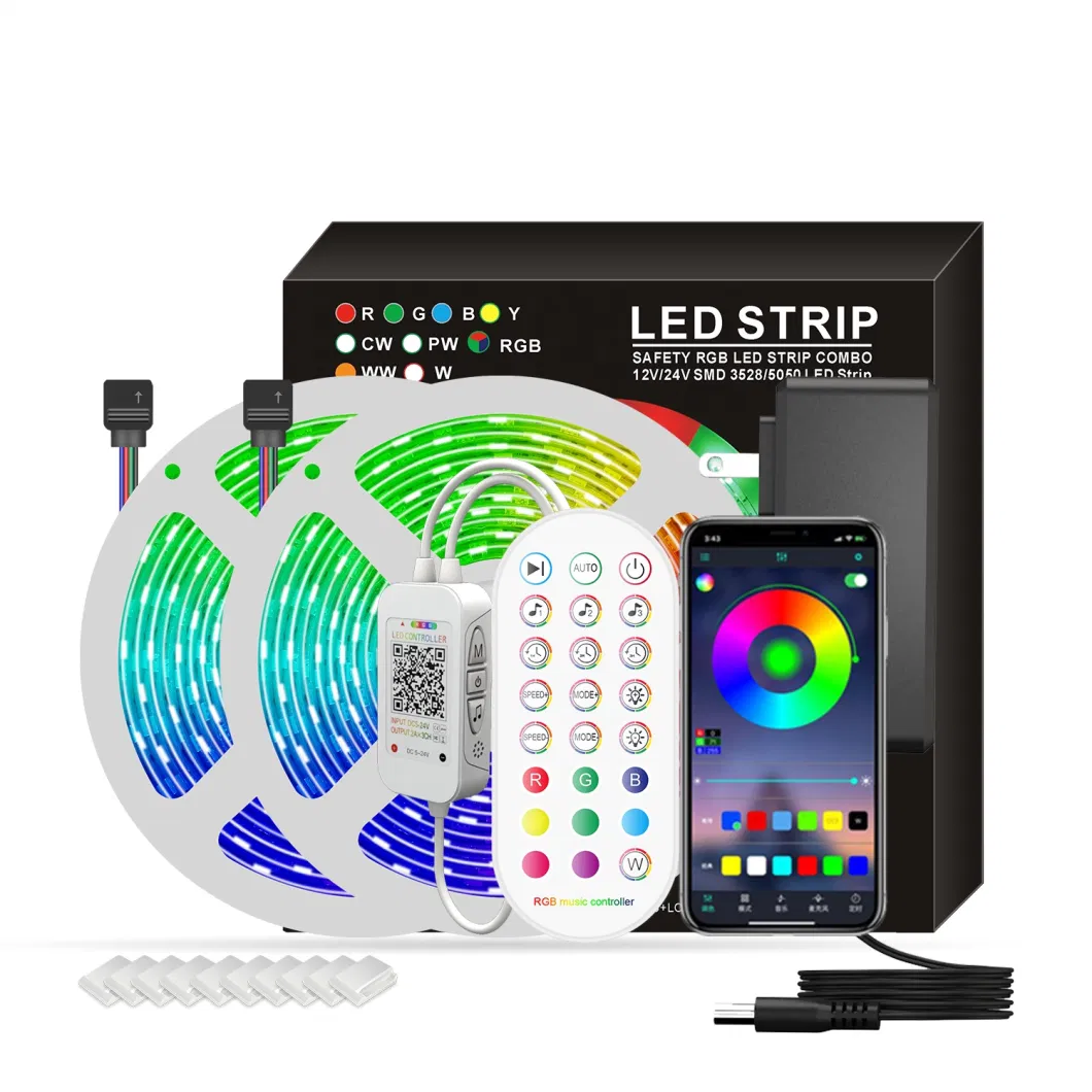 Non Waterproof 5050 RGB SMD 10m 180LEDs Bluetooth Smart Light Strip Kits with 24 Key LED Work Christmas Decoration Sensor Light