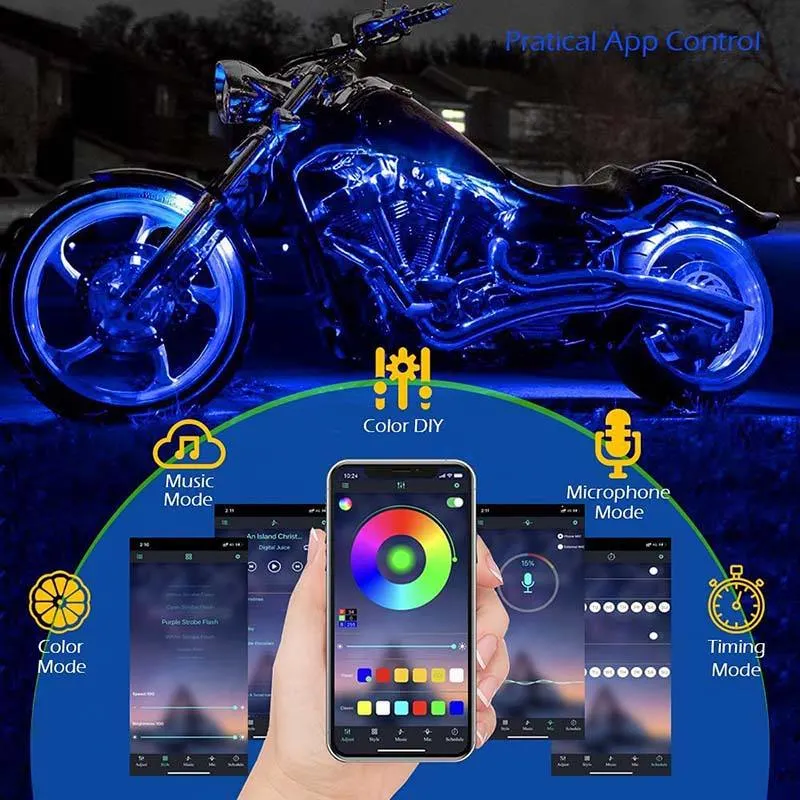 Durable 12V All Color SMD5050 Flexible LED Strips Cruisers Motorcycles LED Lights 15 Color Kit with Remote Controller