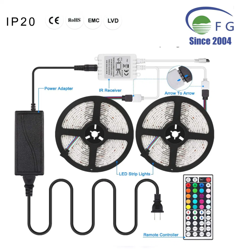 10m 5050 RGB Color Changing Rope Lights Flexible LED Strip Light Kit with 44key IR Remote Controller &amp; Power Adapter for Halloween, Thanksgiving, Christmas Day