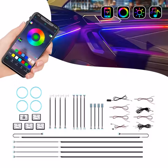 7 Colors Car Styling Music Control 48LEDs Car RGB LED Strip Light Atmosphere Lamp Kit with IR Remote Interior Lights